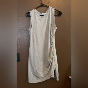 Sleeveless Gray Draped Midi Dress